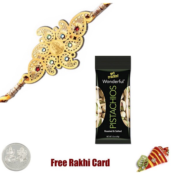 24 Ct. Gold Plated Rakhi With 50 Grams Pistachios